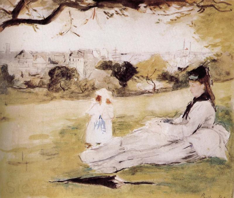 Berthe Morisot The mother and her child on the meadow Spain oil painting art